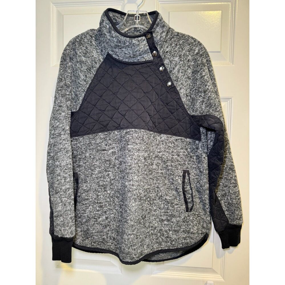 Abercrombie & Fitch Sherpa Fleece Pullover Snap Button Quilted Gray Womens M